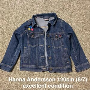 Hanna Andersson Dark Blue Denim Jacket with Colorful Embroidered Flowers